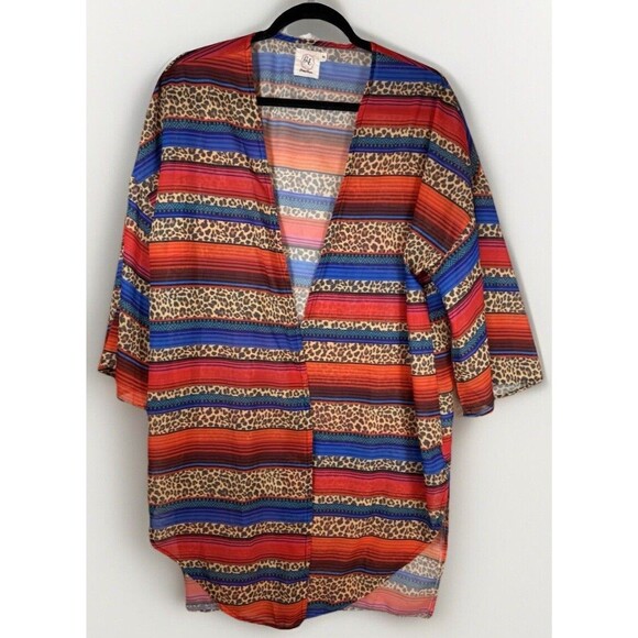 Grace & Emma Kimono‎ M/L Animal Print Striped Chiffon Boho Open Summer Cardigan - Picture 1 of 8